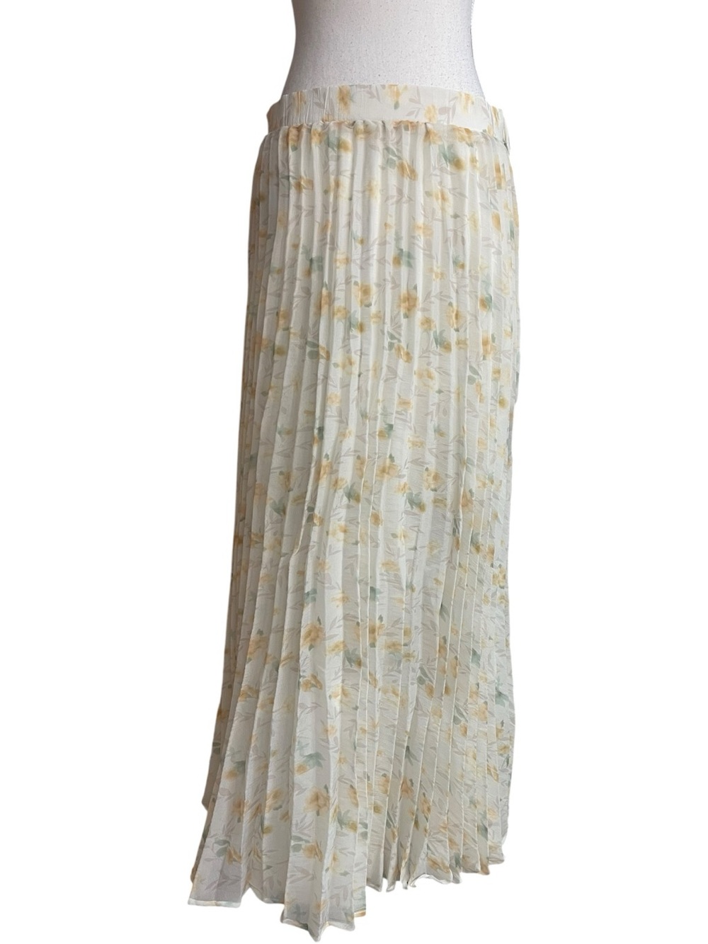 Lulus Calla Floral Pleated Midi Skirt Ivory Yellow